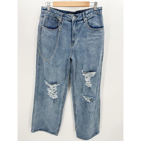 Hot Topic Women Loose Fit Grunge Jeans Size 11 Light Wash Distressed Cotton - Picture 1 of 7